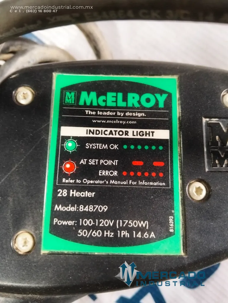 Placa calefactora para soldadura 14.6 A 120 V 1750 W monofásico modelo 848709 marca McElroy