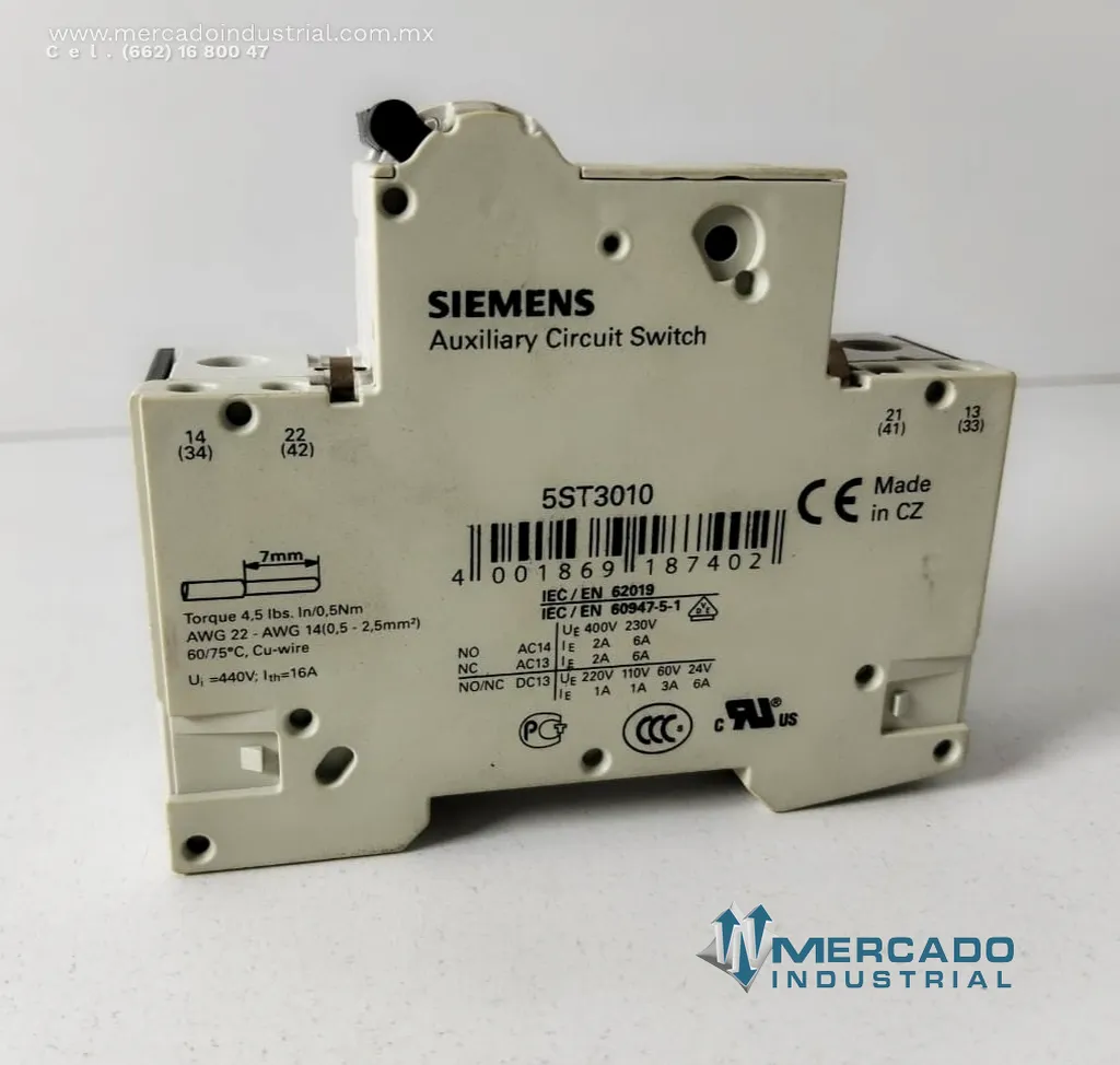 Interruptor automático 400 VAC 16 A 1 polo modelo 5ST3010 marca Siemens