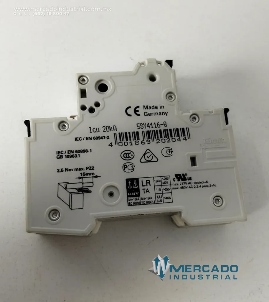 Interruptor automático 400 VAC 16 A 1 polo modelo 5ST3010 marca Siemens