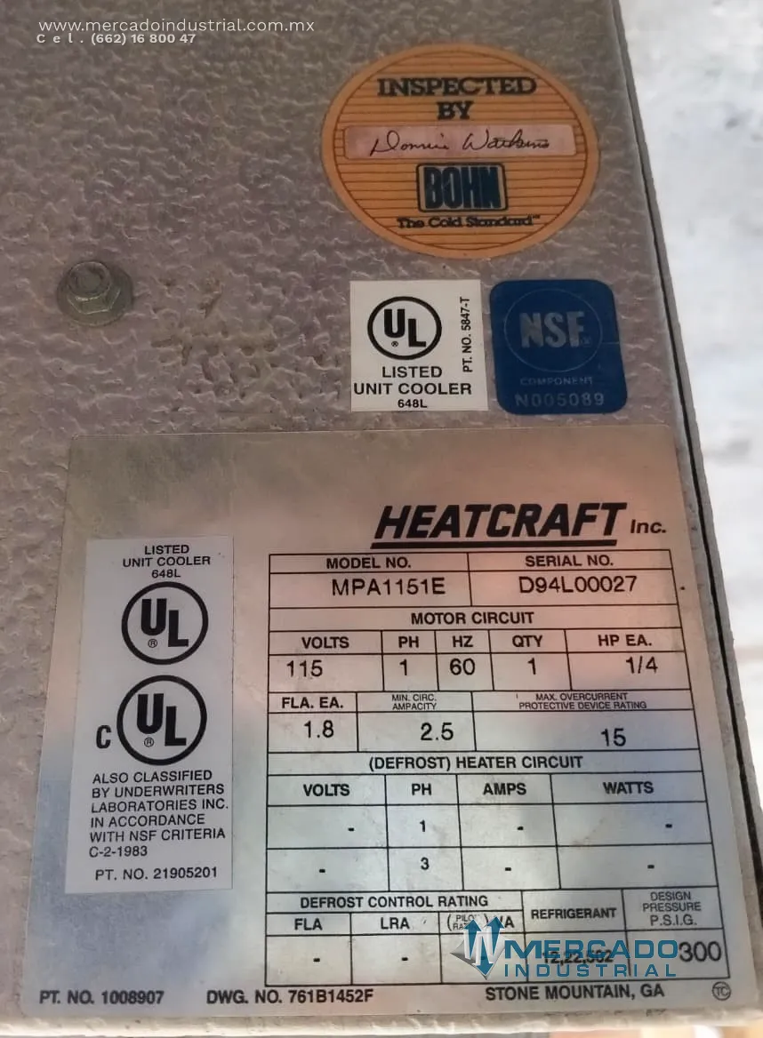 Evaporador Heatcraft Modelo MPA1151E