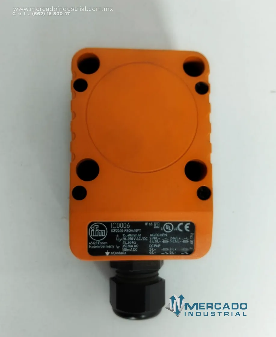 Sensor inductivo de proximidad 350 mA 250 VAC modelo IC0006 marca IFM