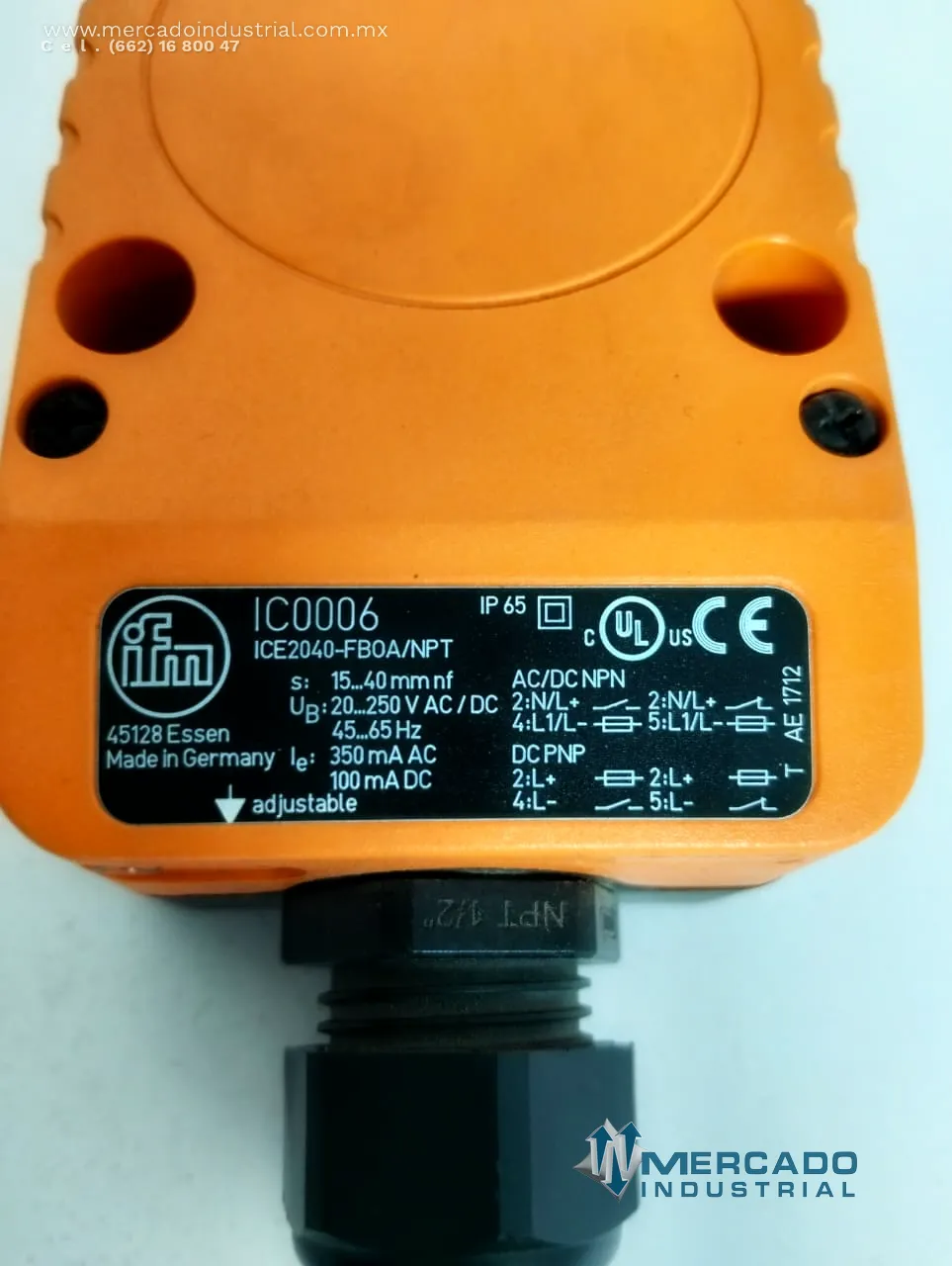 Sensor inductivo de proximidad 350 mA 250 VAC modelo IC0006 marca IFM