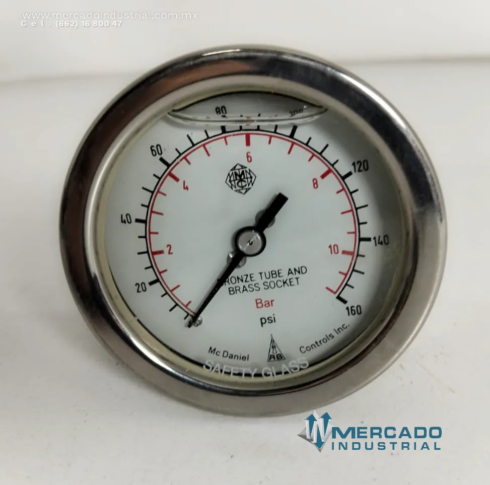 Manómetro de presión bourdon tube 160 PSI parte 1112708 marca MCDANIEL CONTROLS