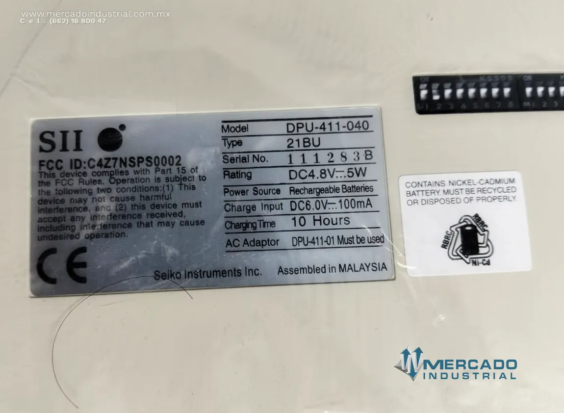 Impresora térmica portátil de sobre mesa 4.8 V 5 W modelo DPU-411-04D marca SEIKO INSTRUMENTS