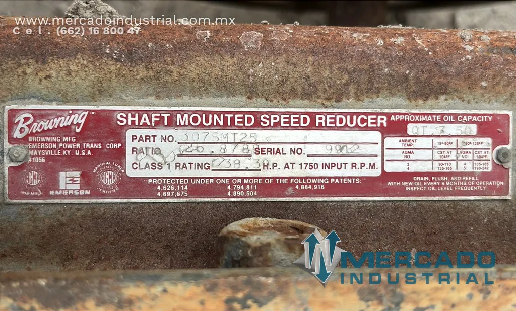 Reductor flecha hueca tamaño 307 relación 25:1 parte 307SMT25 marca Browning