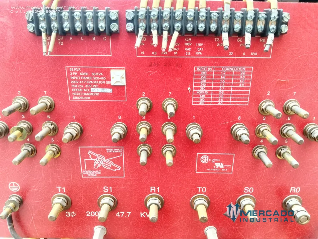 Transformador de control 58 KVA 200-480 V marca NECO HAMMOND