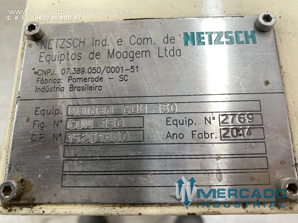 Molino triturador Industrial 5.5 kW Modelo CUM 150 marca NETZSCH