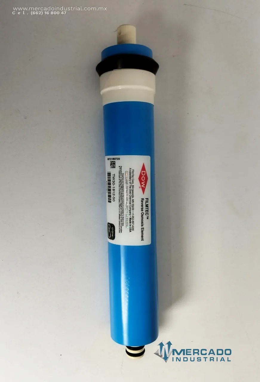 Cartucho de membrana de ósmosis inversa 100 PSI modelo TW30-1812-50 marca Dow Filmtec