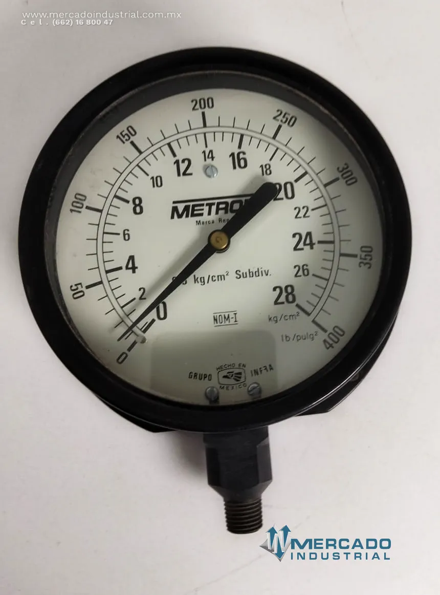 Manómetro de presión 400 PSI-28 kg/cm² marca METRON