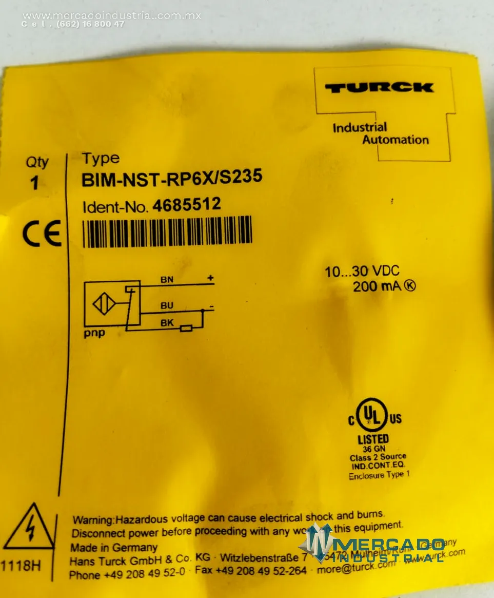 Sensor magnético de posición 10-30 V DC 200 mA modelo BIM-NST-RP6X/S235 marca TURCK