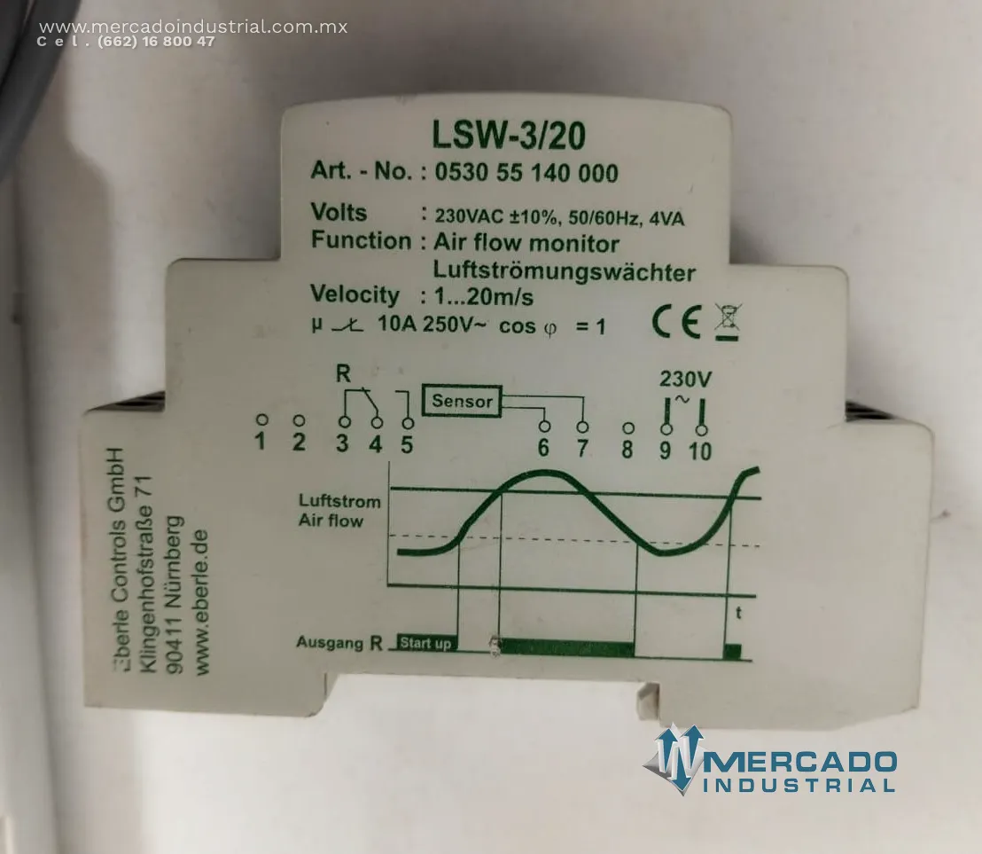 Monitor air flow 230 V AC modelo LSW-3/20 marca BUCYRUS