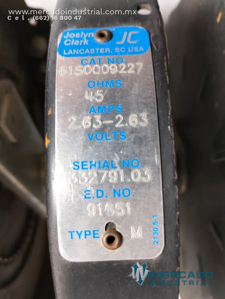 Reóstato 45 V 2.65 A 45 Ohms modelo 61S009227 marca Joslyn Clark