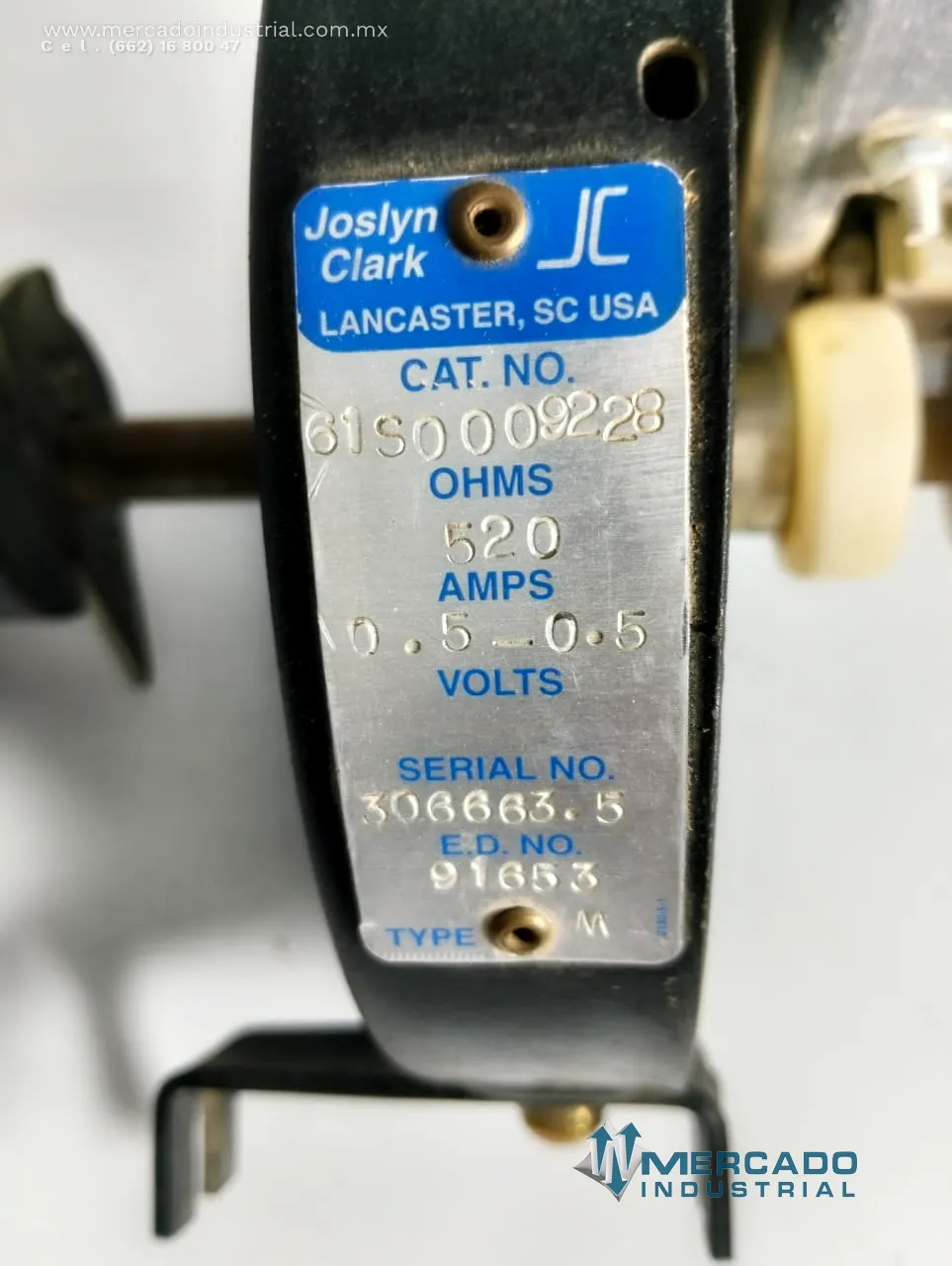 Reóstato industrial de precisión 0.5 A 0.5 V modelo 61S0009228 marca Joslyn Clark