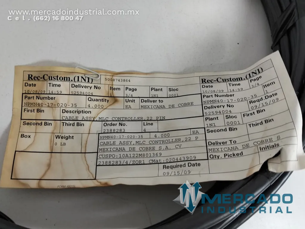 Arnés industrial armado 22 pines parte NPMN40-17-020-35