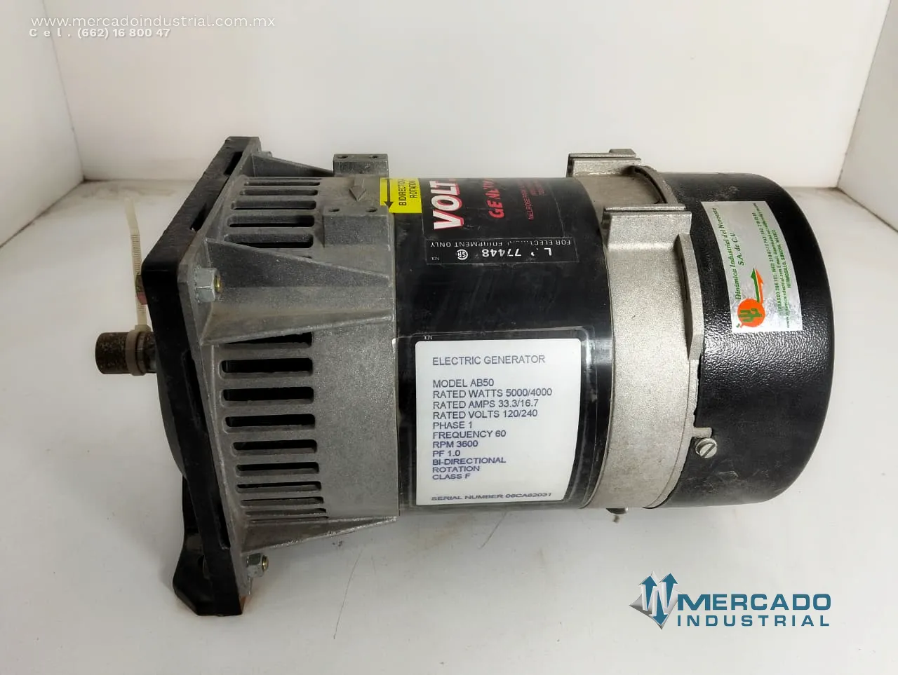 Generador eléctrico 5000/4000 W 3600 RPM 120/240 V modelo AB50 marca VOLT MASTER