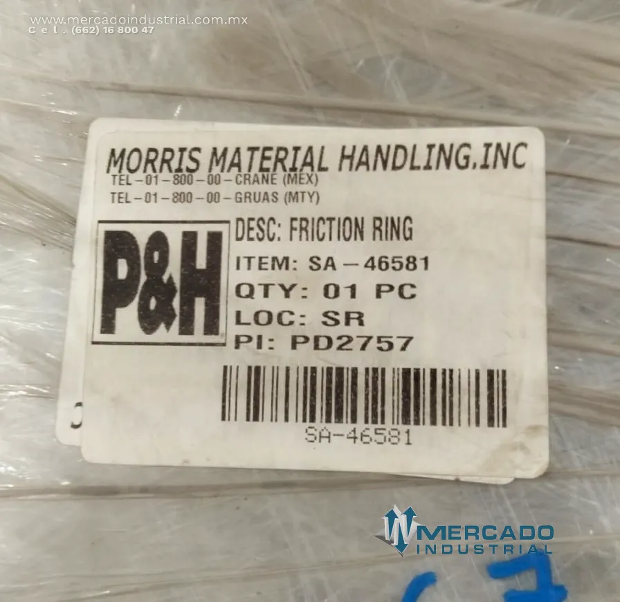 Anillo de fricción 11 1/4'' parte SA-46581 marca P&H
