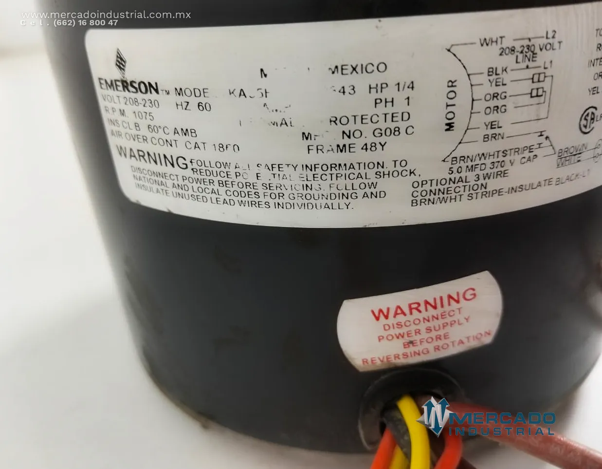 Motor eléctrico 1/4 HP 1075 RPM 208-230 V modelo KA55HXSMP-2343 marca EMERSON